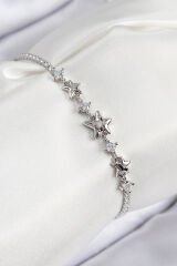 Pirinç Zirkon Taşlı Yıldız Model Gümüş Renk Kadın Bileklik