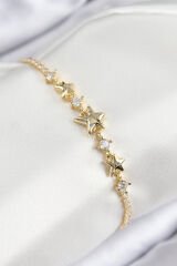 Pirinç Zirkon Taşlı Yıldız Model Gold Renk Kadın Bileklik