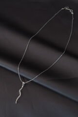 Silver Renk Metal Zirkon Taşlı Şimşek Kolye