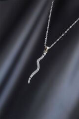 Silver Renk Metal Zirkon Taşlı Şimşek Kolye