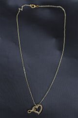 Gold Renk Metal Zirkon Taşlı Sonsuzluk ve Kalp Figürlü Kolye