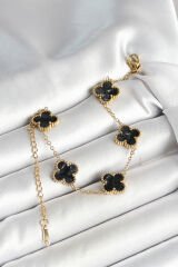 316L Çelik Sedefli Siyah Gold Renk Yonca Kadın Bileklik