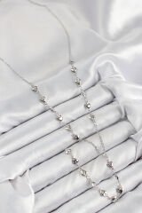 Pirinç Zirkon Taşlı Kalp Model Gümüş Renk Y Kolye