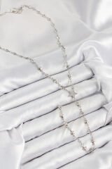 Pirinç Zirkon Taşlı Yıldız Model Gümüş Renk Y Kolye