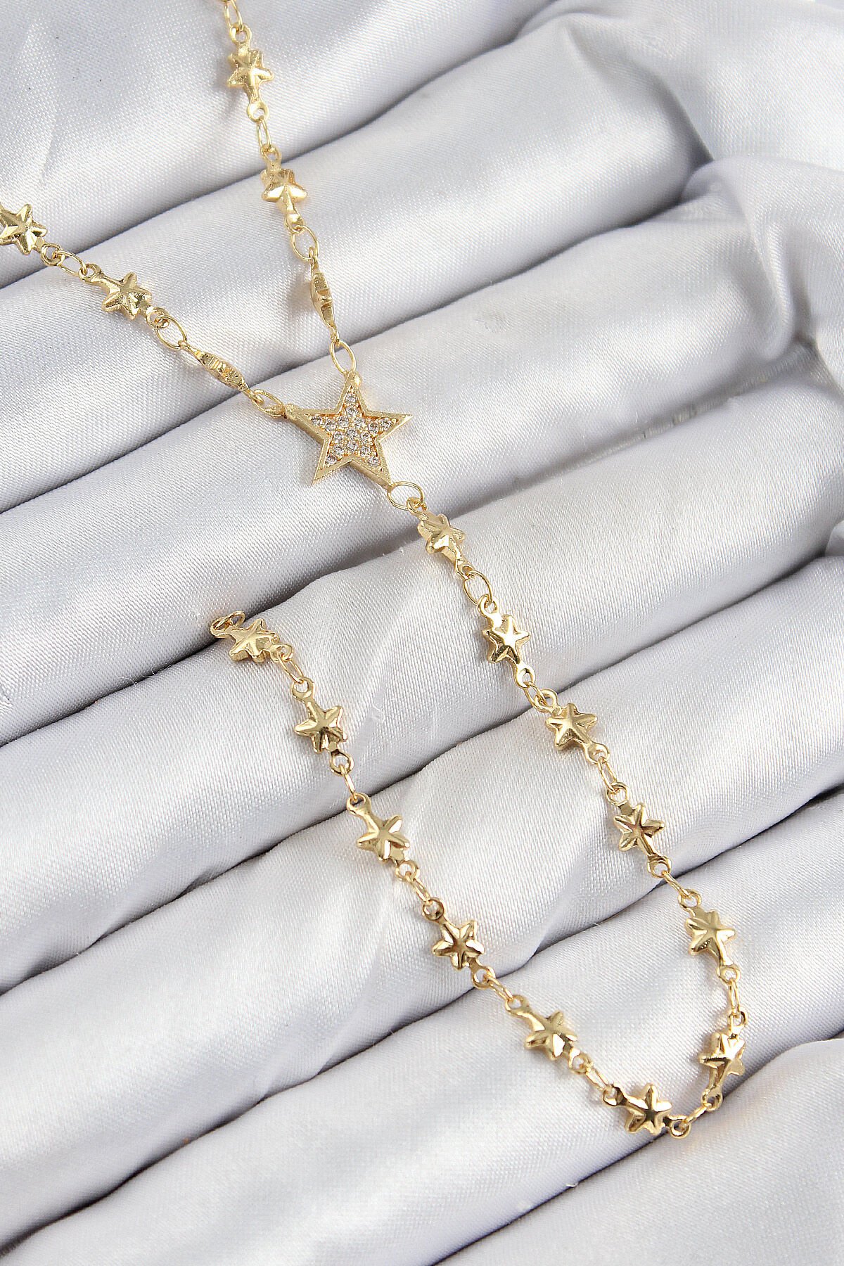 Pirinç Zirkon Taşlı Yıldız Model Gold Renk Y Kolye