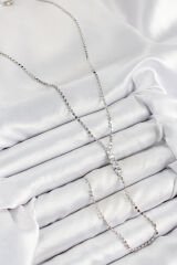 Pirinç Zirkon Taşlı Ezme Zincirli Model Gümüş Renk Y Kolye