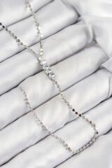 Pirinç Zirkon Taşlı Ezme Zincirli Model Gümüş Renk Y Kolye