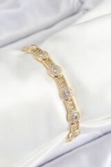 Pirinç Greg Model Zirkon Taşlı Gold Renk VİP Seri Kadın Bileklik