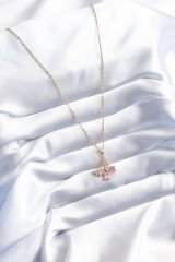 316L Çelik Gold Renk Pembe Zirkon Taşlı Kelebek Model Kadın Kolye