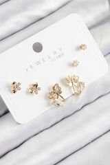 Pirinç Zirkon Taşlı Kelebek Model Gold Renk 925 Ayar Gümüş Çivi Kadın Küpe Set