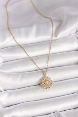 316L Çelik Gold Renk Zincir Zirkon Taşlı Güneş Model Kadın Kolye