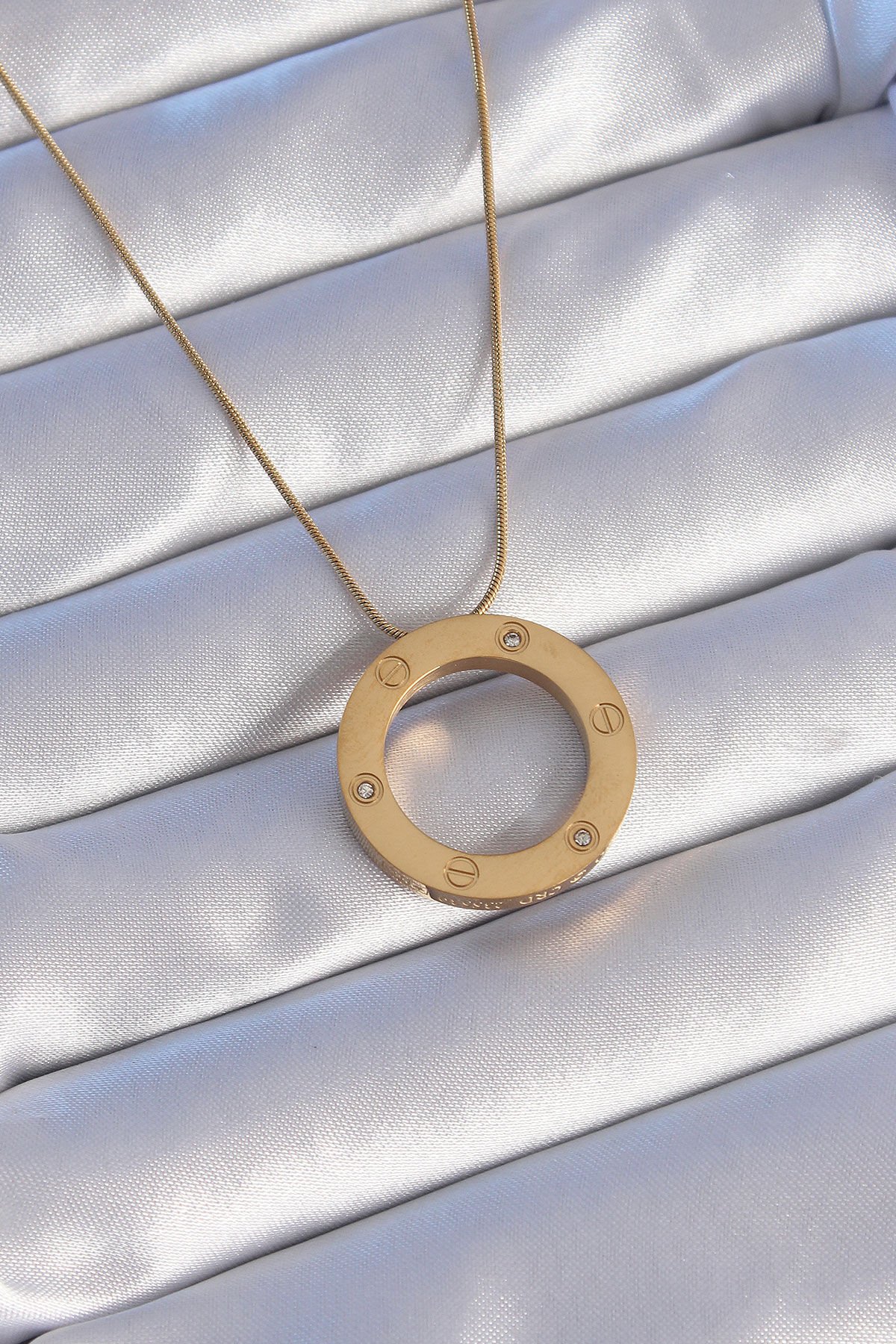 316L Çelik Gold Renk Zirkon Taşlı Model Kolye