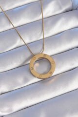 316L Çelik Gold Renk Zirkon Taşlı Model Kolye