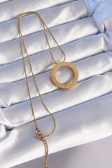 316L Çelik Gold Renk Zirkon Taşlı Model Kolye