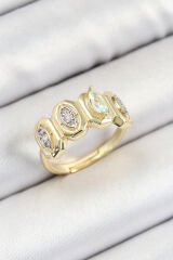 Pirinç Zirkon Taşlı Damla Model Gold Renk Kadın Yüzük