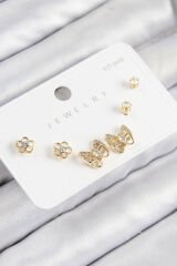 Pirinç Zirkon Taşlı Kelebek Model Gold Renk 925 Ayar Gümüş Çivi Kadın Küpe Set