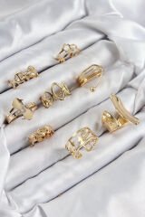 Pirinç Sarmal Ve Yıldız Model Gold Renk Kadın Yüzük Kombin Set