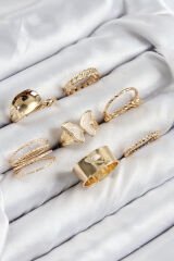 Pirinç Kelebek Model Gold Renk Kadın Yüzük Kombin Set