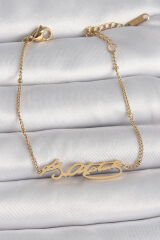 316L Çelik Gold Renk Atatürk İmza Model Kadın Bileklik