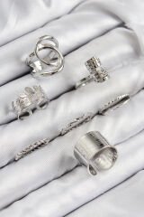 Pirinç Yaprak Model Gümüş Renk Kadın Yüzük Kombin Set