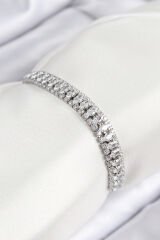 Pirinç Zirkon Taşlı Tennıs Model Gümüş Renk Asansörlü Kadın Bileklik