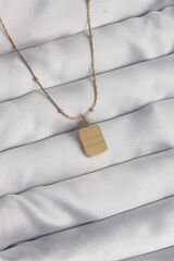 316L Çelik Gold Renk Kare Charm Model Kolye