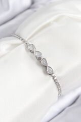 Pirinç Zirkon Taşlı Sonsuzluk Model Gümüş Renk Asansörlü Kadın Bileklik