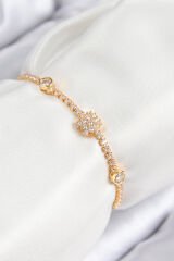 Pirinç Zirkon Taşlı Kar Tanesi Model Gold Renk Asansörlü Kadın Bileklik