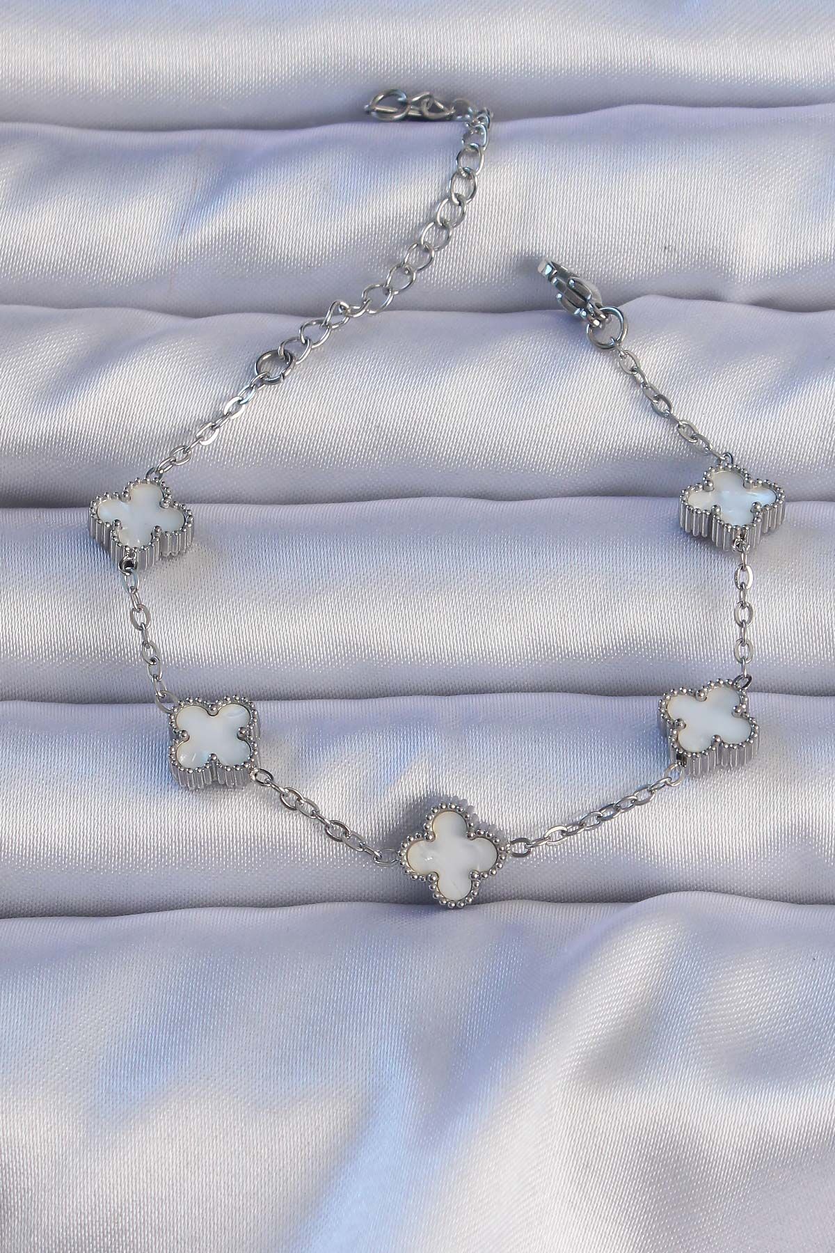 316L Çelik Gümüş Renk Sedefli Baby Boy Yonca Model Bileklik